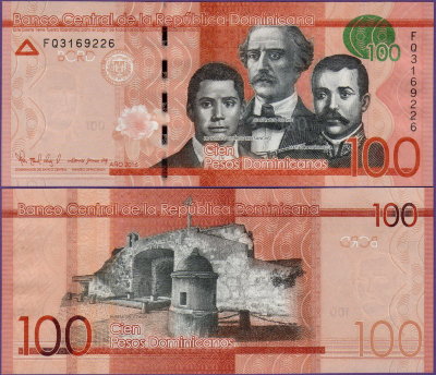 Банкнота Доминиканы 100 песо 2016 г