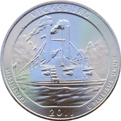 Монета США 25 центов 2011 год Миссисипи 9-й парк Национальный парк Виксбург