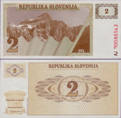 Банкнота Словении 2 толара 1990 года