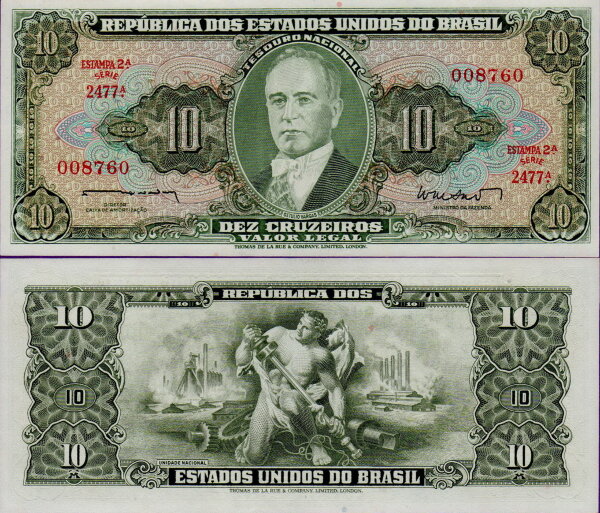 Банкнота Бразилии 10 крузейро 1962