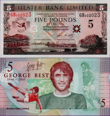 Банкнота Северной Ирландии 5 фунтов 2006 Джордж Бест
