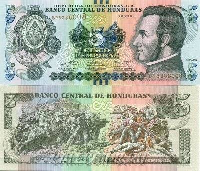 Банкнота Гондураса 5 лемпир 2014 год