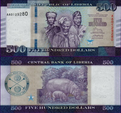 Банкнота Либерии 500 долларов 2016 г