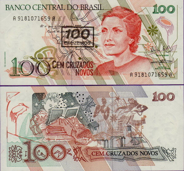 Банкнота Бразилии 100 крузейро 1991