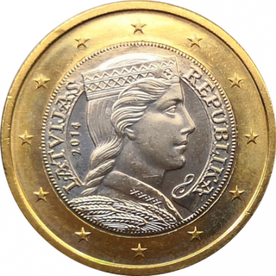 Монета Латвии 1 евро 2014 год