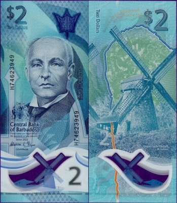 Банкнота Барбадоса 2 доллара 2022 полимер