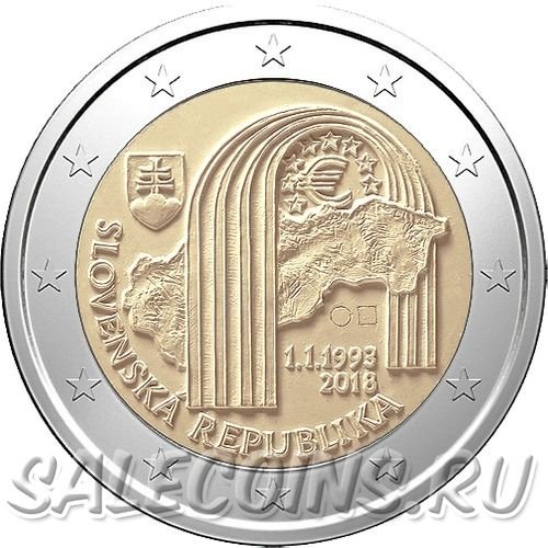 Монета Словакии 2 евро 2018 г 25 лет Словацкой Республике