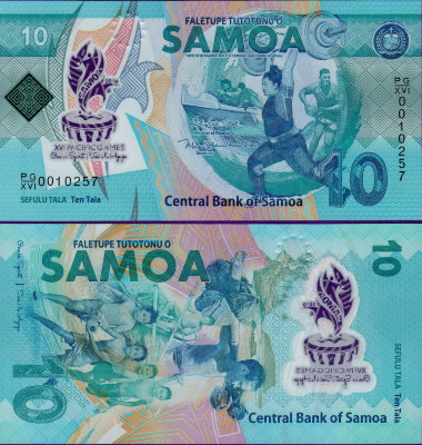 Банкнота Самоа 10 тала 2019 год полимер 16 тихоокеанские игры