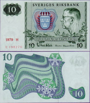 Банкнота Швеции 10 крон 1979 года