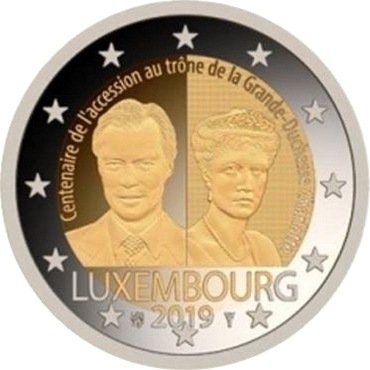 Люксембург 2 евро 2019 100 лет со дня вступления на трон Герцогини Шарлотты