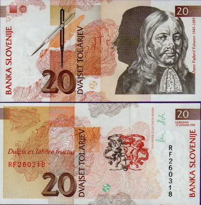 Банкнота Словении 20 толар 1992 год