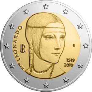 Италия 2 евро 2019 500 лет со дня смерти Леонардо да Винчи