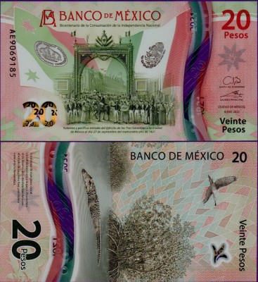 Банкнота Мексики 20 песо 2021 полимер