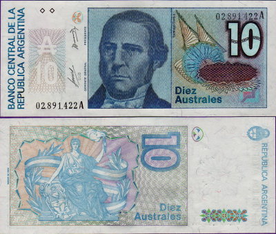 Банкнота Аргентины 10 аустралей 1985-1989