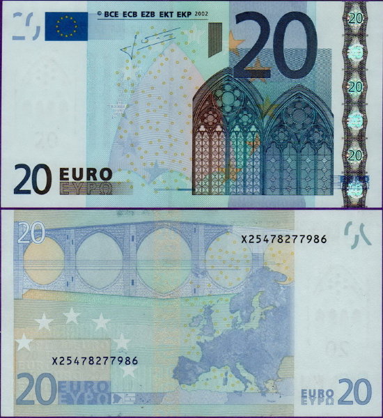 Банкнота Германии 20 евро серия 2002 г