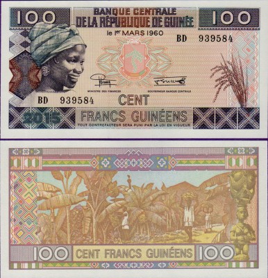 Банкнота Гвинеи 100 франков 2015 г