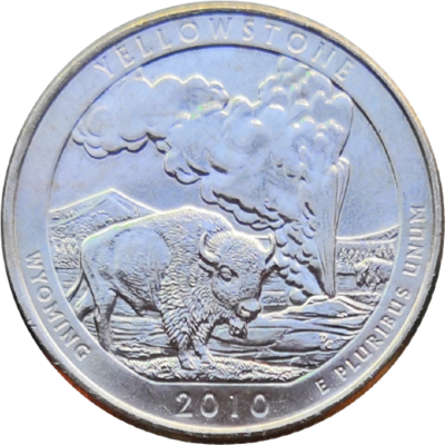 Монета США 25 центов 2010 г 2-й парк Вайоминг Йеллоустонский национальный парк