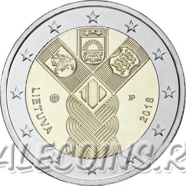 Монета Литвы 2 евро 2018 год 100-летие независимости прибалтийских государств