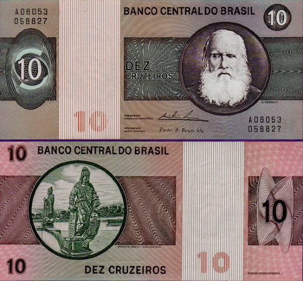 Банкнота Бразилии 10 крузейро 1970-1980