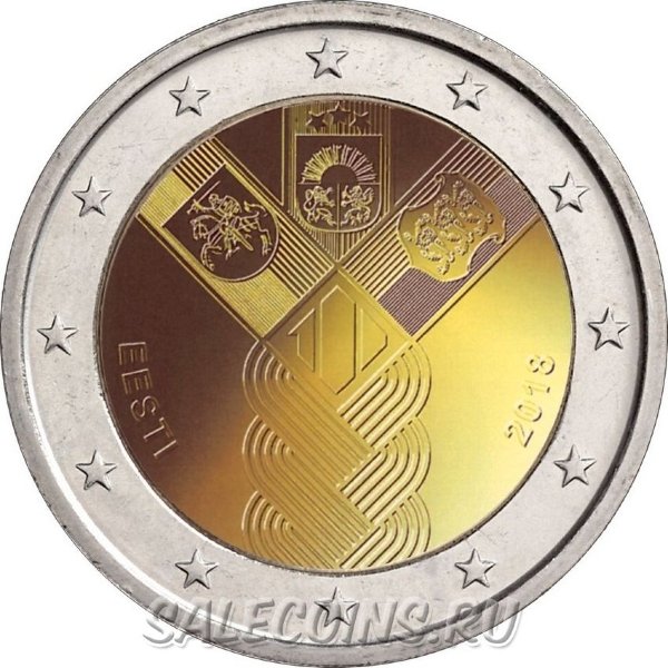 Монета Эстонии 2 евро 2018 год 100-летие независимости прибалтийских государств