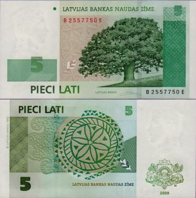 Банкнота Латвии 5 лат 2009