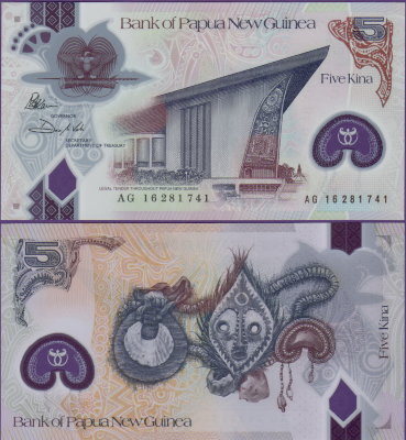 Банкнота Папуа-Новая Гвинея 5 кина 2016 год полимер