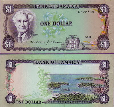Банкнота Ямайки 1 доллар 1990 года