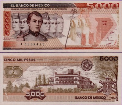 Банкнота Мексики 5000 песо 1987 год