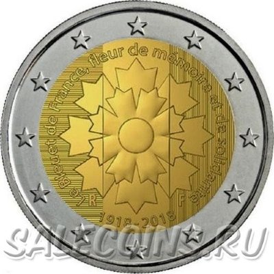 Монета Франции 2 евро 2018 год Василёк. Франция в первой мировой войне
