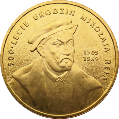 Монета Польши 2 злотых Миколай Рей 500 лет со дня рождения 2005 год