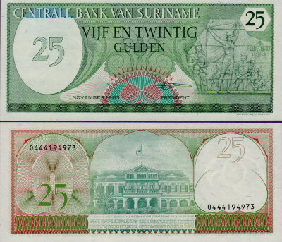 Банкнота Суринам 25 гульденов 1985 года