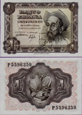 Банкнота Испании 1 песета 1951 год