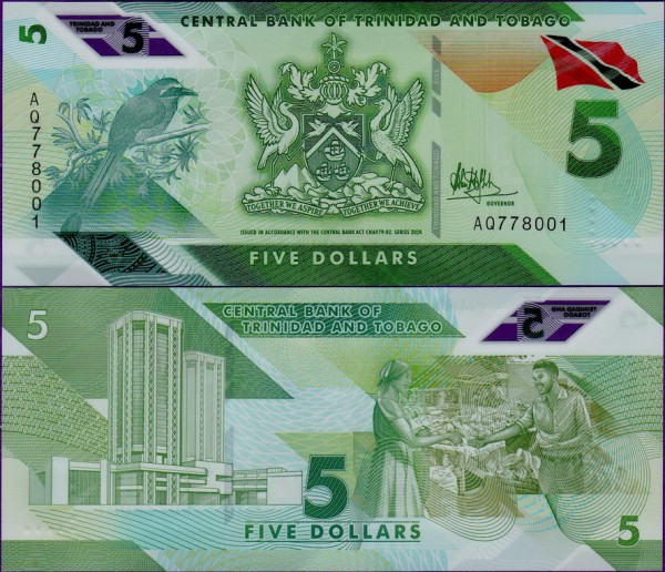 Банкнота Тринидад и Тобаго 5 долларов 2020 (2021) полимер