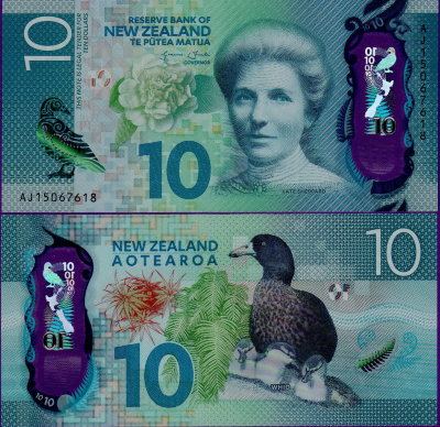 Банкнота Новой Зеландии 10 долларов 2015 год