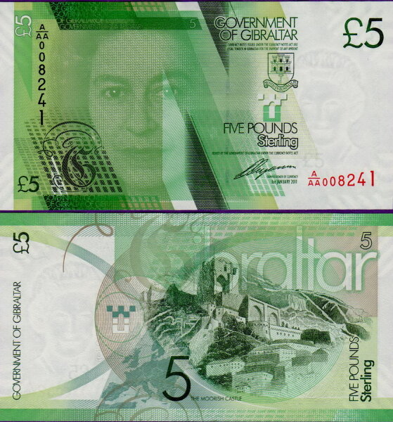Банкнота Гибралтара 5 фунтов 2016 г