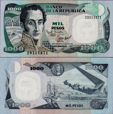 Банкнота Колумбии 1000 песо 1995 год