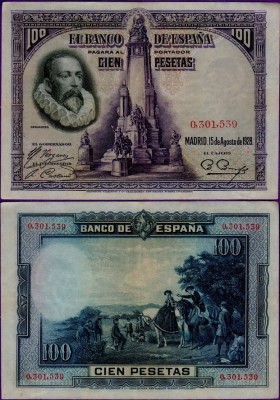 Банкнота Испании 100 песет 1928 год