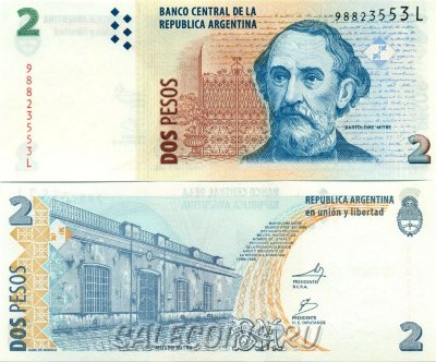 Банкнота Аргентины 2 песо 2002 год