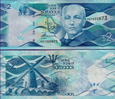 Банкнота Барбадос 2 доллара 2013 г