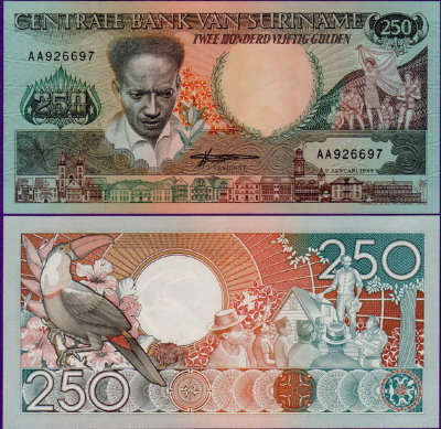 Банкнота Суринам 250 гульденов 1998 г