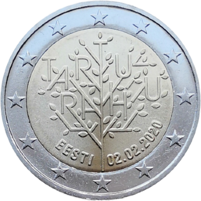 Монета Эстонии 2 евро 2020 год 100 лет со дня подписания Тартуского мирного договора