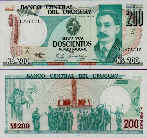 Банкнота Уругвая 200 новых песо 1986