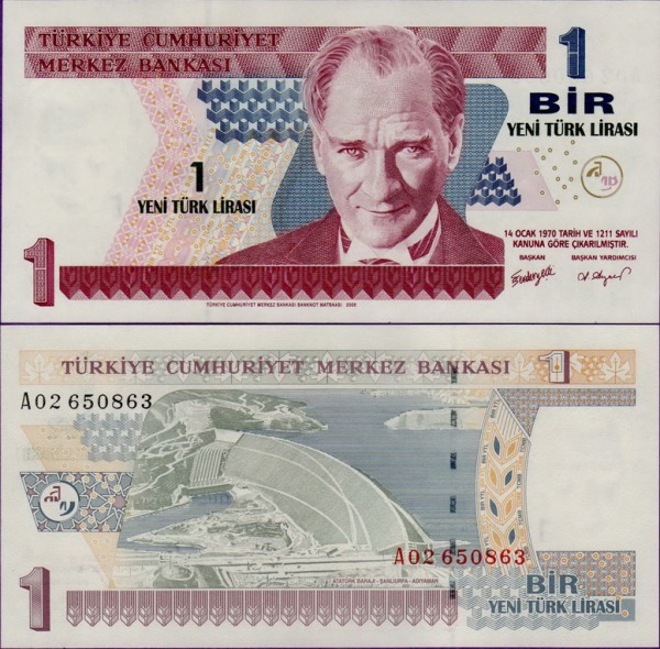 Банкнота Турции 1 новая лира 2005 год