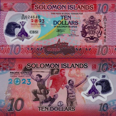 Банкнота Соломоновы острова 10 долларов Тихоокеанские игры 2023 полимер