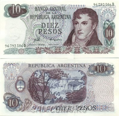 Банкнота Аргентины 10 песо 1976 года