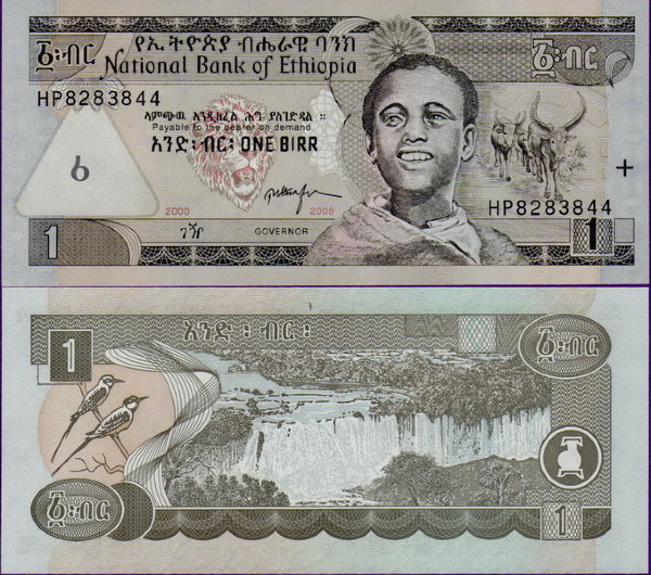 Банкнота Эфиопии 1 быр 2008 год