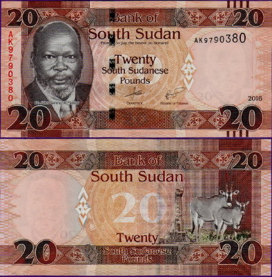Банкнота Южного Судана 20 фунтов 2016 года