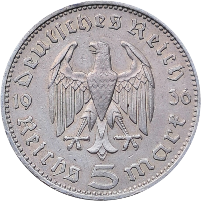 Монета Германии 5 рейхсмарок 1936 А