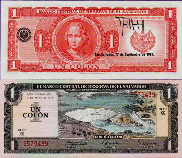 Банкнота Сальвадора 1 колон 1981 год
