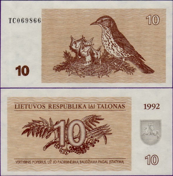 Банкнота Литвы 10 талонов 1992